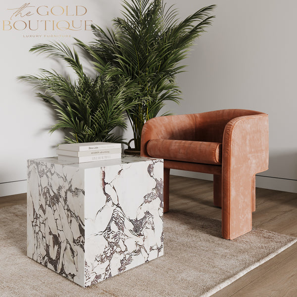 Cube marble plinth side table