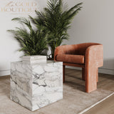 Cube marble plinth side table