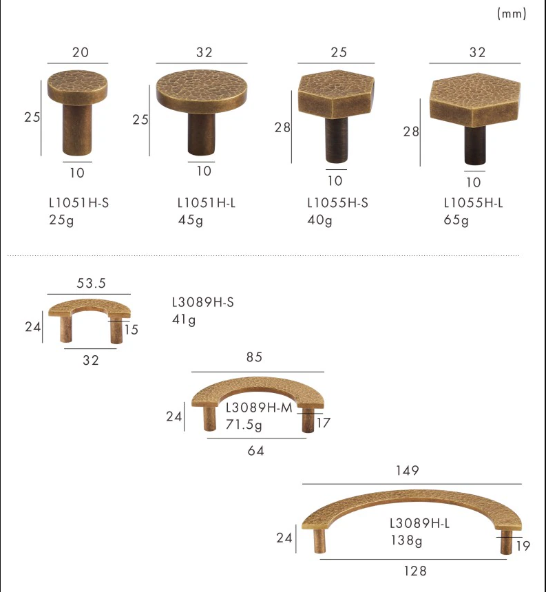 Product range of hammered brass Drawer Pulls